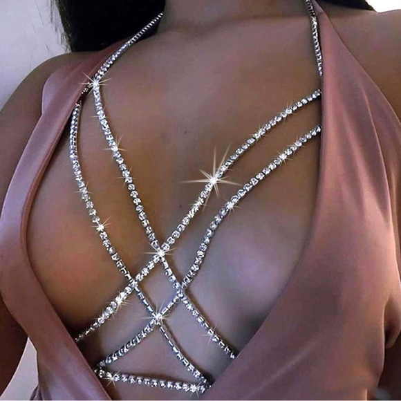 💎 RHINESTONE SPARKLY Sexy Bra Body Chain NEW - Picture 1 of 4